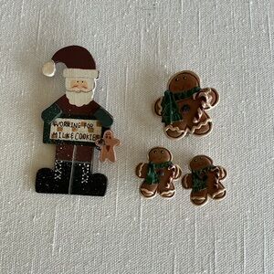 Christmas Santa and Gingerbread Brooch and Earring Set